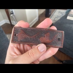 Leather and Wood Gingko Leaf Barette